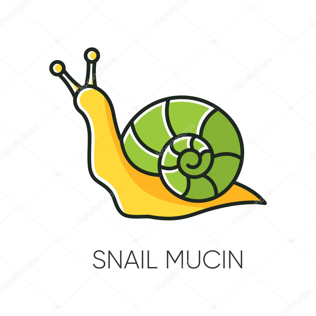 Snail mucin RGB color icon. Skincare natural component. Organic delicate product. Healing effect. Repairing effect for skin. Korean beauty. Cosmetic ingredient. Isolated vector illustration