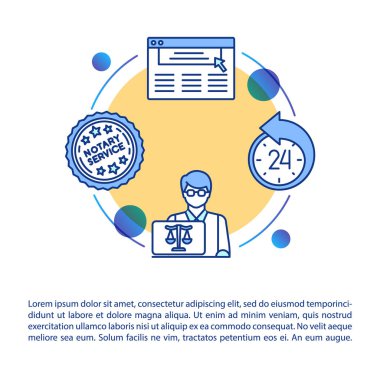 Metinli hukuki danışma kavramı simgesi. Çevrimiçi noter servisi. Avukat yardımı. PPT sayfa vektör şablonu. Broşür, dergi, kitapçık tasarım ögesi doğrusal çizimler