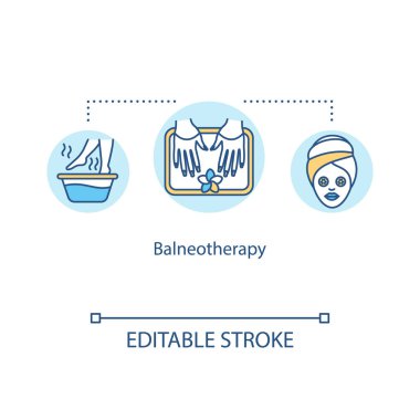 Balo terapi konsepti ikonu. Spa terapisi fikri ince çizgi çizimi. Suyun terapötik kullanımı. Maden suyu tedavisi. Vektör izole edilmiş RGB renk çizimi. Düzenlenebilir vuruş