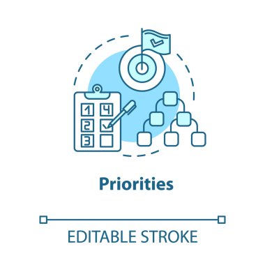 Öncelikli konsept ikonu. Kendini geliştirme ve geliştirme. Fırsatları değerlendiriyor. Hedef belirleme fikri ince çizgi çizimi. Vektör izole edilmiş RGB renk çizimi. Düzenlenebilir vuruş