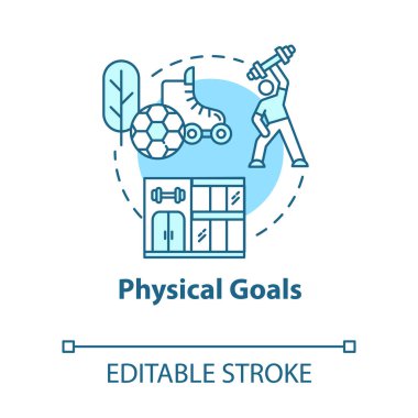 Fiziksel hedefler konsepti ikonu. Aktif yaşam tarzı. Kaslı bir sporcu. Spor antrenmanı. Kendi kendini geliştirme fikri ince çizgi çizimi. Vektör izole edilmiş RGB renk çizimi. Düzenlenebilir vuruş