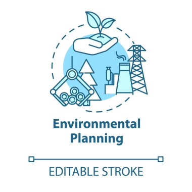 Çevre planlama konsepti ikonu. Bina inşaatı. Şehir altyapısı. Peyzaj kullanımı ince çizgi çizimi. Vektör izole edilmiş RGB renk çizimi. Düzenlenebilir vuruş