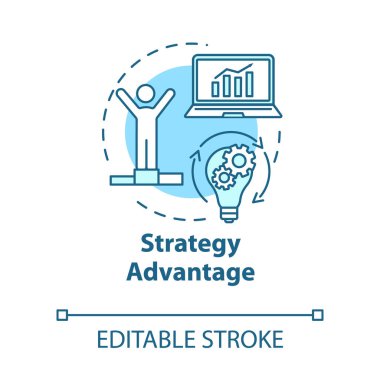 Strateji avantajı konsept ikonu. Bina hedefleri. Rekabetçi iş planlaması. Kazanç kazan. Yenilik fikri ince çizgi çizimi. Vektör izole edilmiş Rgb çizimi. Düzenlenebilir vuruş