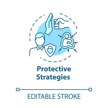 Koruyucu stratejiler konsept ikonu. Akıllı gelişme. Müşteri desteği. İş güvencesi. Kendi kendine inşa etme fikri ince çizgi çizimi. Vektör izole edilmiş Rgb çizimi. Düzenlenebilir vuruş