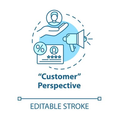 Müşteri perspektifi konsepti ikonu. Önde gelen müşteriler. Seyirci topluyor. Satış beklentisi. Piyasa paylaşımı büyüme fikri ince çizgi çizimi. Vektör izole edilmiş Rgb çizimi. Düzenlenebilir vuruş