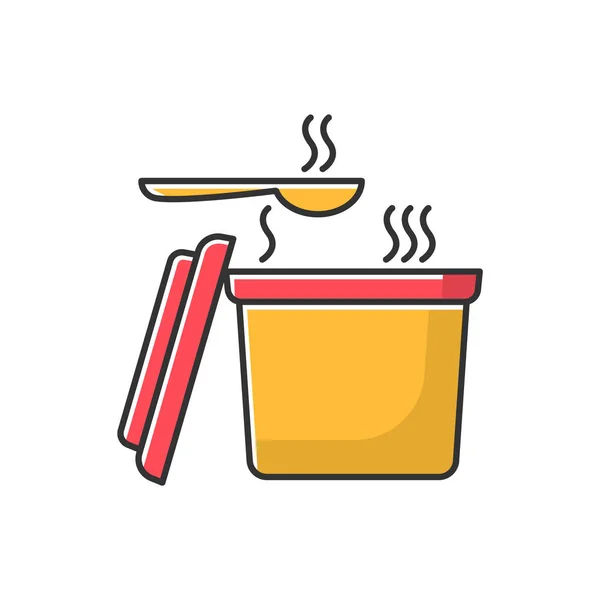 Іконка Гарячою Їжею Rgb Жовтого Кольору Витягнути Суп Ложкою Зручність — стоковий вектор