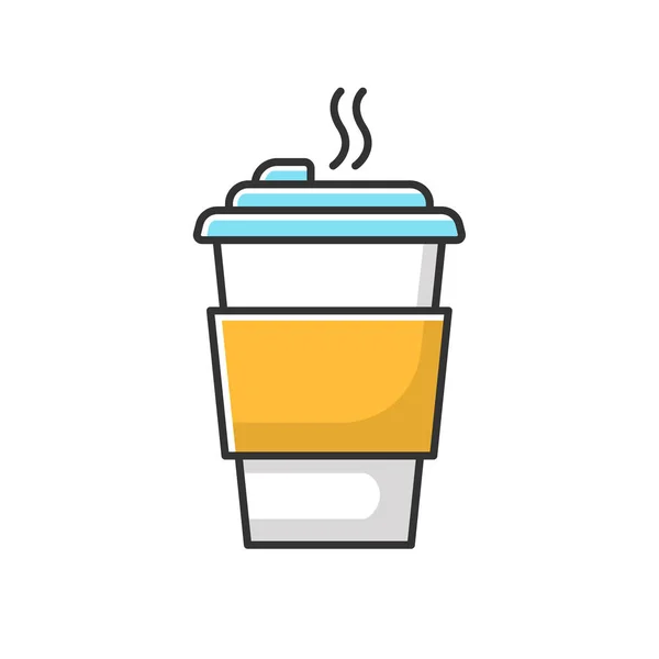 Coffee Rgb Farbsymbol Koffein Getränk Plastikbecher Heißgetränk Teepapierbecher Mit Deckel — Stockvektor