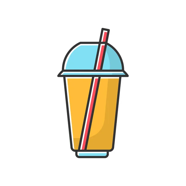 可处置的塑料杯Rgb颜色图标 透明杯子 用于冷饮 苏打水 果汁与穹顶盖和稻草 饮料容器 孤立的矢量说明 — 图库矢量图片