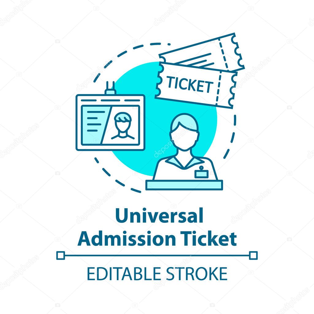 Universal admission ticket concept icon. Personal premium access pass idea thin line illustration. All inclusive tourism. Vector isolated outline RGB color drawing. Editable stroke