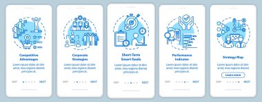 Mobil uygulama sayfasında kavramlarla rekabetçilik. Şirket işi ve kariyer. Optimizasyon yürüyüşü 5 adım grafik talimatlar. Rgb renk resimleriyle Ui vektör şablonu