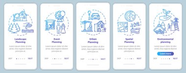 Peyzaj mimarisi, mobil uygulama sayfası ekranında kavramlarla birlikte. Eğlence. Şehir planlama 5 aşamalı grafik talimatlar. Rgb renk resimleriyle Ui vektör şablonu