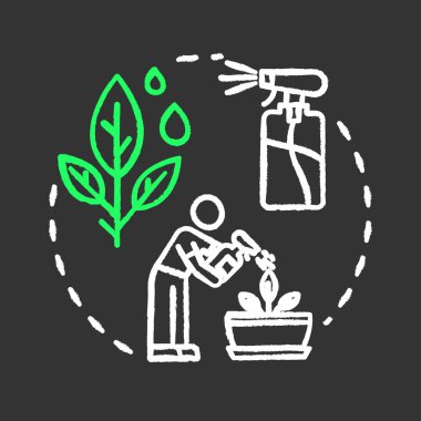 Nem tebeşirini RGB renk konsepti simgesini arttır. Kapalı alandaki çiçeklerle ilgili. Ev bitkileri umursuyor. Nemlendirme fikri. Siyah arkaplanda izole edilmiş karatahta çizimi