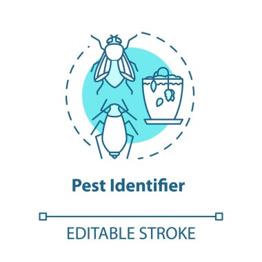 Haşere tanımlayıcı konsept ikonu. Çiçekler önemser. Kapalı alandaki bitkiler. Ev bitkilerindeki böceklerden kurtulmak ince çizgili bir çizim fikri. Vektör izole edilmiş RGB renk çizimi. Düzenlenebilir vuruş