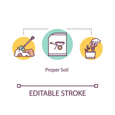 Toprak konsepti ikonu. Toprak pH seviyeleri, asit testi. Dünya 'yı seçiyorum. Bahçıvanlık. Toprak sürme. Fikir yerleştirme ince çizgi çizimi. Vektör izole edilmiş RGB renk çizimi. Düzenlenebilir vuruş