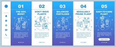 Çiçekler taşıyıcı şablona önem veriyor. Toprak nem azmi. Ev bitkilerini besliyorum. Simgeli ilgili mobil web sitesi. Web sayfası basamak ekranları. RGB renk kavramı