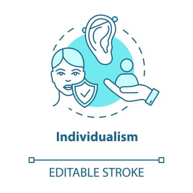 Bireysellik türkuaz konsept ikonu. Kendini doğrulama. Hareket özgürlüğü. Bireysel feminizm fikri ince çizgi çizimi. Vektör izole edilmiş RGB renk çizimi. Düzenlenebilir vuruş