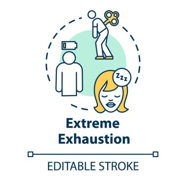 Aşırı yorgunluk konsepti ikonu. Fazla çalışma ve tükenme. Soğuk semptom. Kronik zayıflık. Yorgunluk fikri ince çizgi çizimi. Vektör izole edilmiş RGB renk çizimi. Düzenlenebilir vuruş