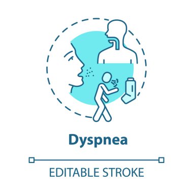 Dispne konsept ikonu. Nefes darlığı. Panik atak. Solunum hastalığı. Grip semptomu fikri ince çizgi çizimi. Vektör izole edilmiş RGB renk çizimi. Düzenlenebilir vuruş