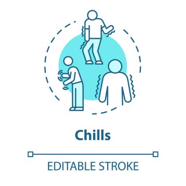 Chills concept icon. Influenza infection. Flu symptom. Tremor and tremble. Fever sign. Unwell person. Cold idea thin line illustration. Vector isolated outline RGB color drawing. Editable stroke clipart