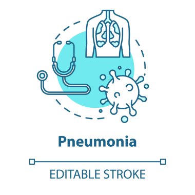 Zatürree konsepti ikonu. Soluk borusu iltihaplanmış. Hastalık teşhisi. Solunum hastalığı. Bronchi, nefes borusu. Sağlık hizmeti fikri ince çizgi çizimi. Vektör izole edilmiş RGB renk çizimi. Düzenlenebilir vuruş