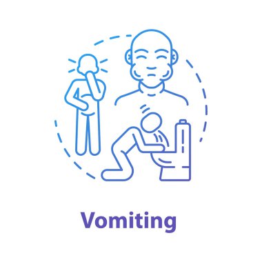 Kusma konsepti ikonu. Hasta biri var. Mide zehirlenmesi. Akşamdan kalmalıktan kusmak. Gastrit ve mide bulantısı. Grip belirtileri ince çizgi çizimi. Vektör izole edilmiş RGB renk çizimi