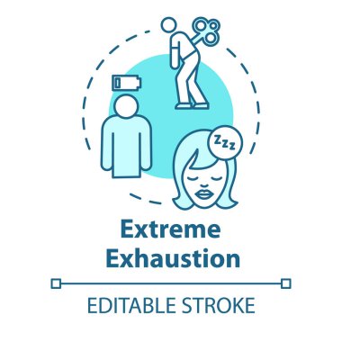 Aşırı yorgunluk konsepti ikonu. Uyku ihtiyacı. Fazla çalışma ve tükenme. Kronik zayıflık. Yorgunluk fikri ince çizgi çizimi. Vektör izole edilmiş RGB renk çizimi. Düzenlenebilir vuruş