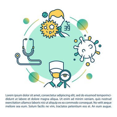 Metinli terapist teşhis konsepti ikonu. Bulaşıcı enfeksiyon tedavisi. Grip virüsü. PPT sayfa vektör şablonu. Broşür, dergi, kitapçık tasarım ögesi doğrusal çizimler