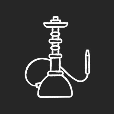 Siyah arka planda beyaz nargile ikonu. Sheesha 'nın evi. Fahişe cesedi monte edildi. Nargile salonu. Koku borudan geliyor. Buharlaşmanın kokusu. Sigara içme alanı. İzole edilmiş vektör karatahta çizimi