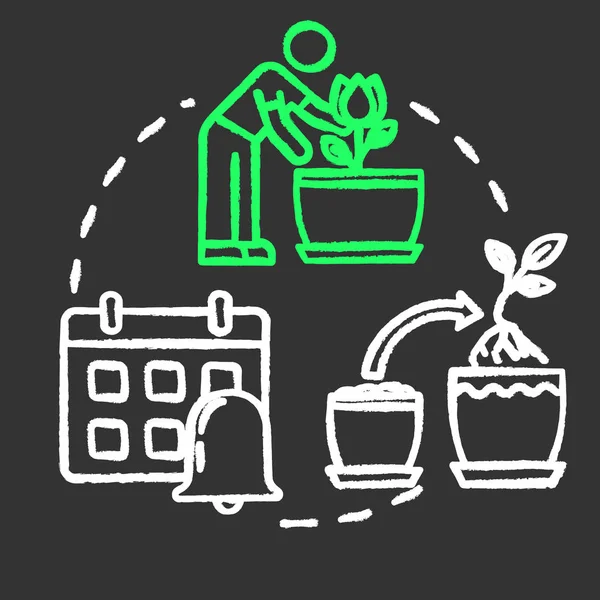 Tebeşirleri zamanında yenileme RGB renk konsepti simgesi. Ev bitkileri endişeleniyor. Kapalı alanda çiçekler önemser. Düzenli bitkiler ekme fikri. Siyah arkaplanda izole edilmiş karatahta çizimi