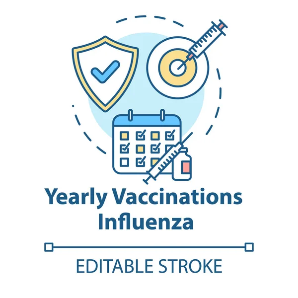 Roční Očkování Pro Koncepci Chřipky Ikony Bezpečnostní Opatření Proti Infekci — Stockový vektor