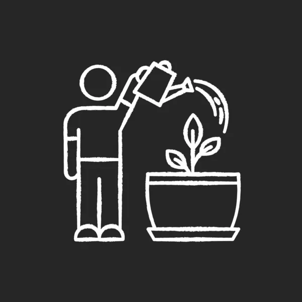 Водопоїдання Крейдяного Білого Значка Чорному Тлі Процес Вирощування Рослин Садівництво — стоковий вектор