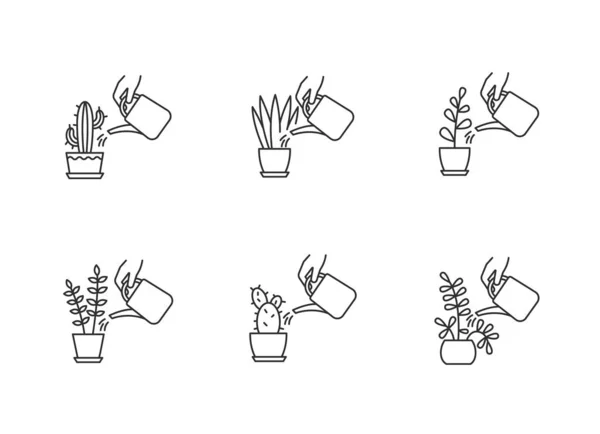 Houseplant Φροντίδα Pixel Τέλεια Γραμμική Εικόνες Που Πότισμα Φυτών Ενυδάτωση — Διανυσματικό Αρχείο