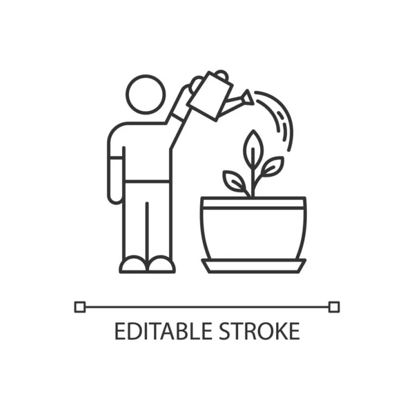 Watering Sapling Pixel Perfecte Lineaire Pictogram Hydraterende Hydraterende Grond Bevochtigende — Stockvector