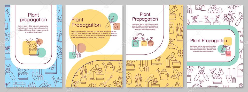 Plant propagation brochure template. Houseplant growing. Planting. Flyer, booklet, leaflet print, cover design with linear icons. Vector layouts for magazines, annual reports, advertising posters