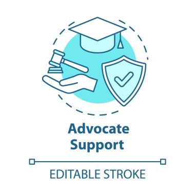 Destek konsepti simgesi. Müşteriler için hukuki yardım. Eğitim sözleşmesi. Avukat danışma fikri ince çizgi çizimi. Vektör izole edilmiş RGB renk çizimi. Düzenlenebilir vuruş