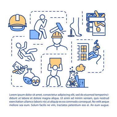 Endüstriyel yaralanma konsepti. Radyasyon etkisi, travma ve zehirlenme PPT sayfa vektör şablonu. Broşür, dergi, kitapçık tasarım ögesi doğrusal çizimler