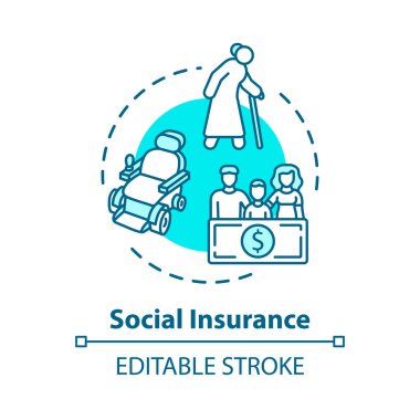 Sosyal sigorta konsepti ikonu. Hayat koruma. Sağlık sigortası poliçesi. Güvenli emeklilik. Emeklilik planı ince çizgi çizimi. Vektör izole edilmiş RGB renk çizimi. Düzenlenebilir vuruş