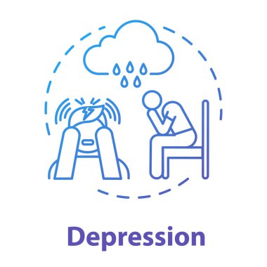 Depression concept icon. Loneliness. Sadness. Major depressive disorder. Mental illness. Psychology, psychiatry idea thin line illustration. Vector isolated outline RGB color drawing