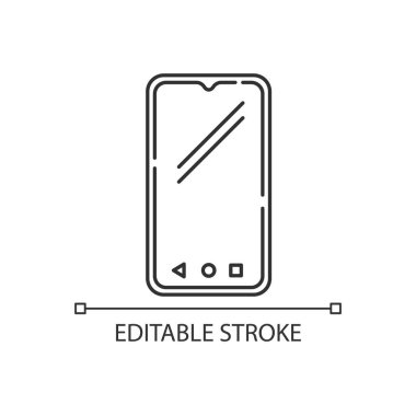 Akıllı telefon pikseli mükemmel doğrusal simge. Cep telefonu, cep telefonu. Cep bilgisayarı. Telefonunuz var. İnce çizgi özelleştirilebilir illüstrasyon. Contour sembolü. Vektör izole çizim. Düzenlenebilir vuruş