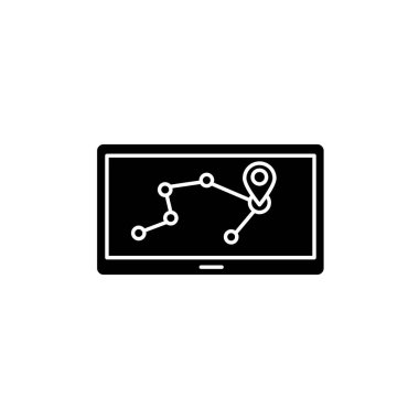 Kişisel navigasyon asistanı siyah simge simgesi. Seyir subayı. PNA. GPS sistemi. Taşınabilir elektronik alet. Mobil cihaz. Pozisyon alıyorum. Beyaz uzayda siluet sembolü. Vektör izole illüstrasyonu