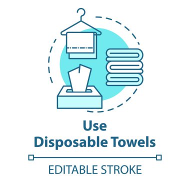 Tek kullanımlık havlular, cilt temizleme, hijyen konsepti ikonu kullanın. Sağlık sigortası, temizlik aksesuarı, saflık fikri, ince çizgi çizimi. Vektör izole edilmiş RGB renk çizimi. Düzenlenebilir vuruş