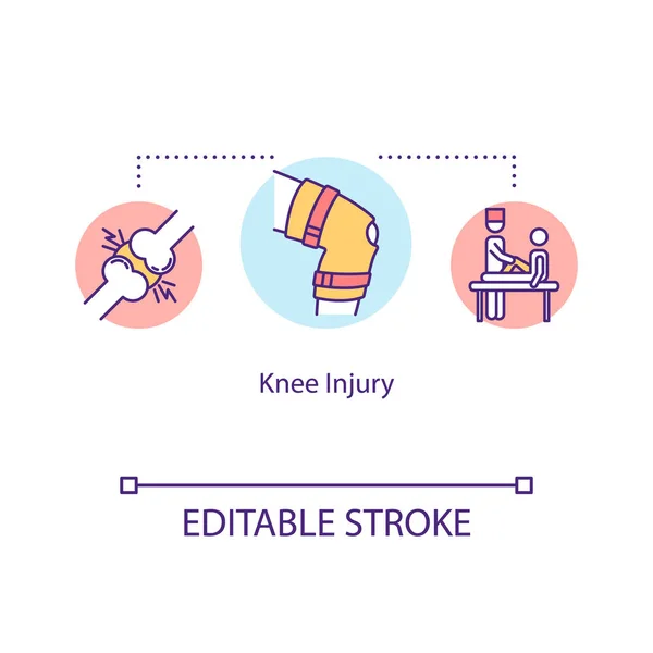 Knieverletzung Trauma Konzept Ikone Orthopädie Kniescheibenfraktur Meniskusentfernung Sehnenverstauchung Vektorisolierte Umrisse — Stockvektor