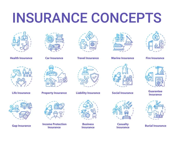 Insurance Concept Icons Set Protection Financial Loss Liability Plan Risk — Stock Vector