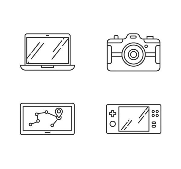 Appareils Mobiles Pixel Parfait Icônes Linéaires Ensemble Assistant Navigation Console — Image vectorielle