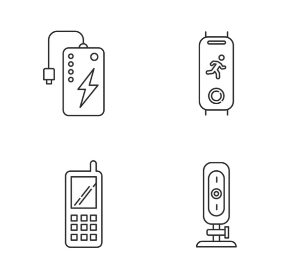 Appareils Mobiles Pixel Parfait Icônes Linéaires Ensemble Powerbank Traqueur Fitness — Image vectorielle