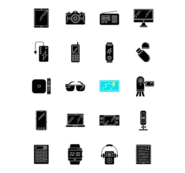 Dispositivos Móviles Iconos Glifo Negro Establecidos Espacio Blanco Pequeños Aparatos — Archivo Imágenes Vectoriales