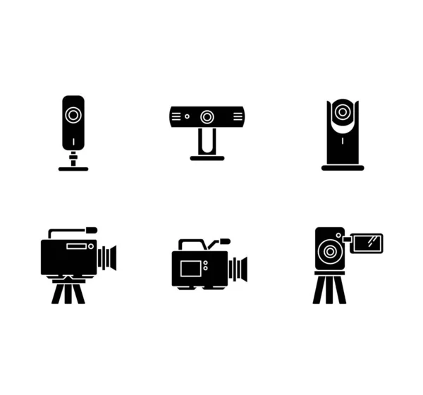 Webcams Black Glyph Icons Set White Space Digital Video Cameras — Stock Vector