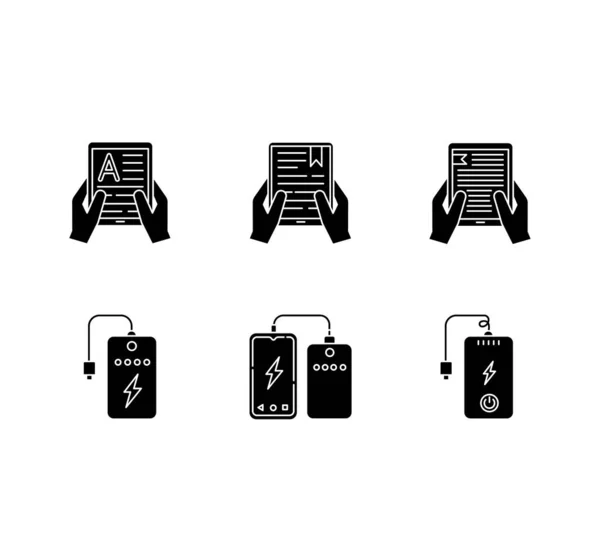 Portable Electronic Devices Black Glyph Icons Set White Space Power — Stock Vector