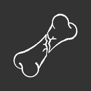 Siyah arkaplanda beyaz tebeşir kırığı simgesi. Belirsiz kırık. Kazayla oldu. Yaralı vücut parçası. Travma tedavisi. Sağlık hizmetleri. Tıbbi durum. Acil durum. İzole edilmiş vektör karatahta çizimi