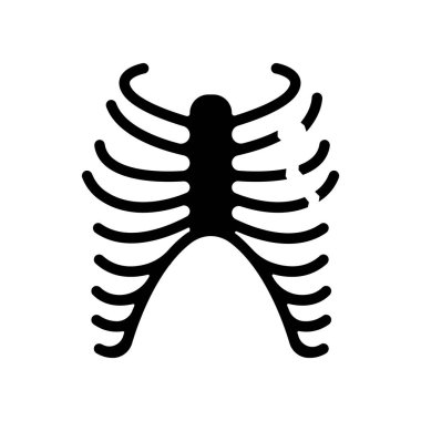 Kaburga kırığı siyah kabartma simgesi. Göğüs yaralanması. Kırık kemikler. Yaralı göğüs kafesi. Kazayla oldu. Sağlık hizmetleri. Tıbbi durum. Yaralı vücut parçası. Beyaz uzayda siluet sembolü. Vektör izole illüstrasyonu